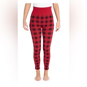 MUK LUKS red buffalo plaid‎ soft fleece lined RIBBED TEXTURE leggings sz 1X/2X